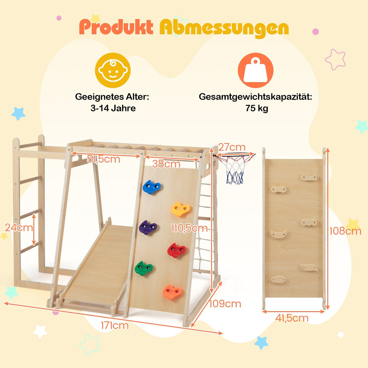 Indoor Jungle Gym Playground with Slide & Climbing Wall