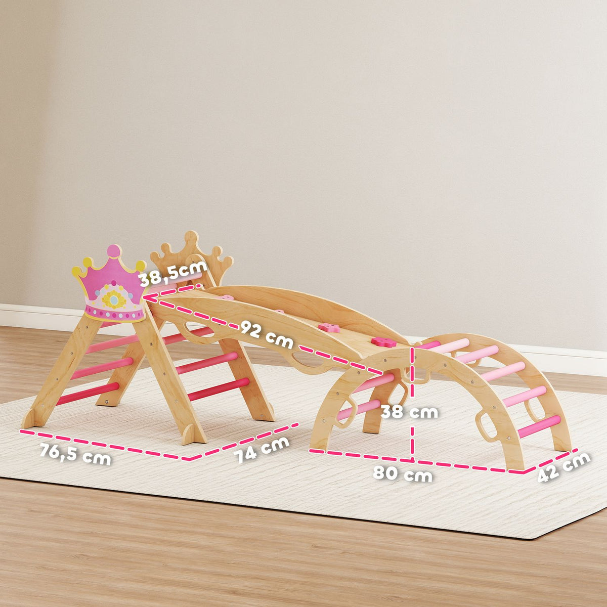 Indoor Kids Climbing Gym – 8-in-1, Princess Design, Wood