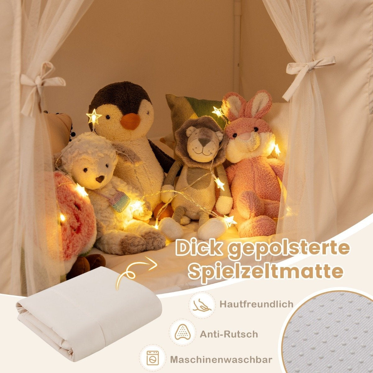 Indoor Kids Playhouse Tent with Non-Slip Mat, Beige