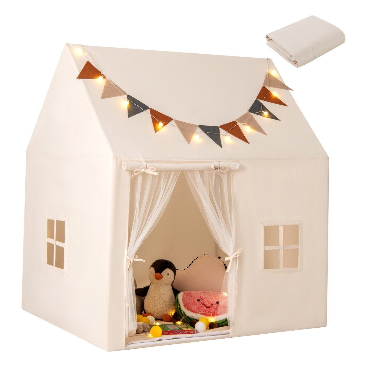 Indoor Kids Playhouse Tent with Non-Slip Mat, Beige