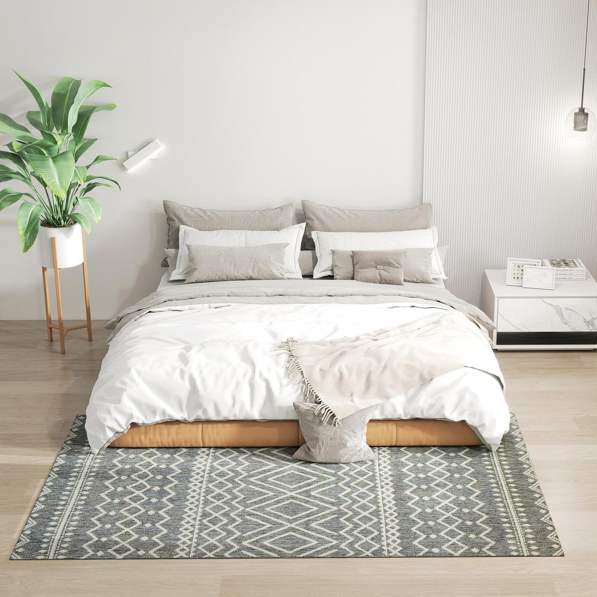 Indoor/Outdoor Boho Rug, Easy-Clean, Grey, 170x120 cm
