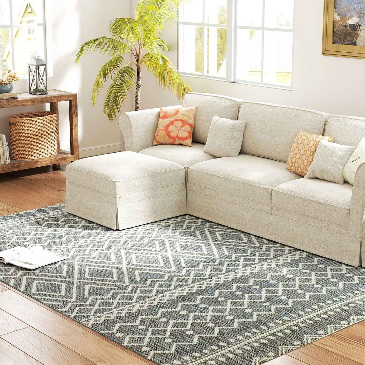 Indoor/Outdoor Boho Rug, Easy Clean, Grey, 200x140 cm