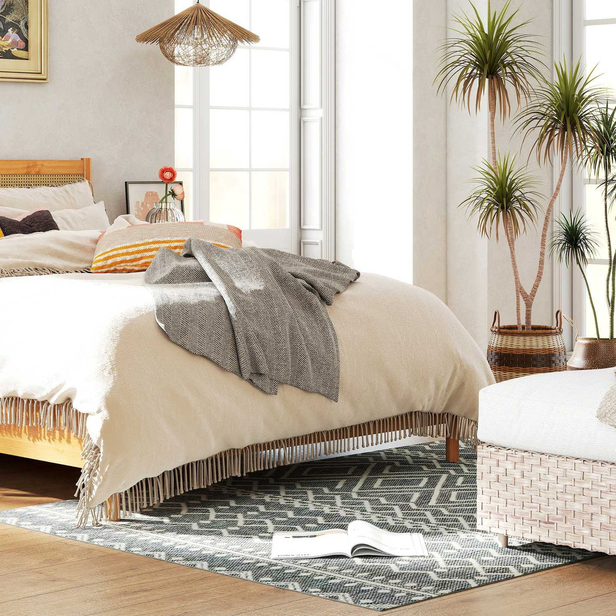 Indoor/Outdoor Boho Rug, Easy Clean, Grey, 200x140 cm
