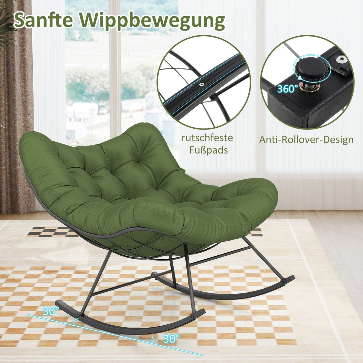 Indoor & Outdoor Oversized Papasan Rocking Chair, Green