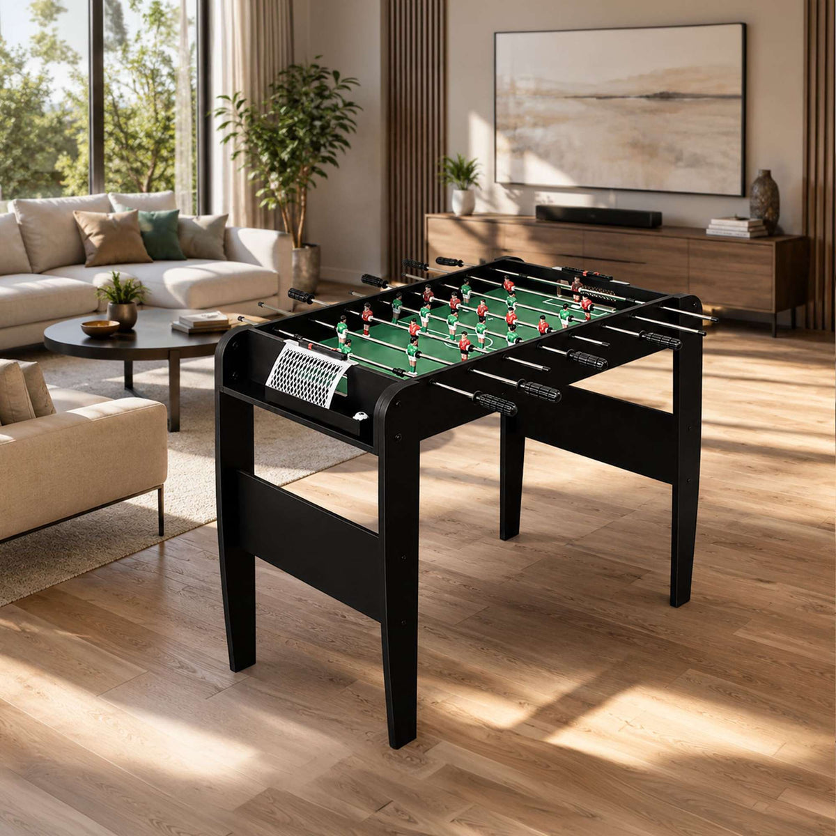 Indoor Table Football with 3 Balls – Black, MDF, 73.5cm