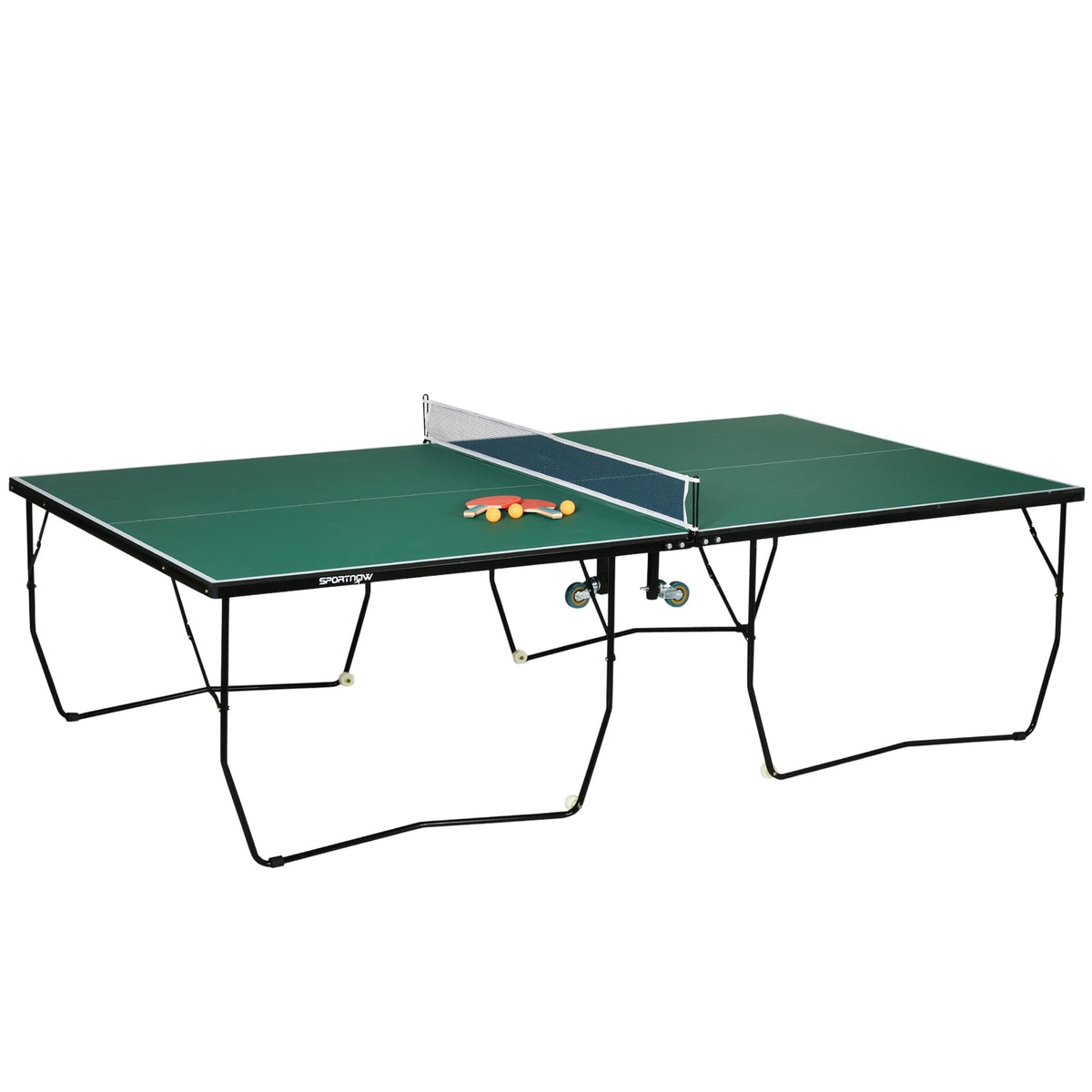 Indoor Table Tennis Table With Wheels Table Tennis Table Foldable Table Tennis Game Set With 2 Table Tennis Bats And 3 Balls, Steel, Green