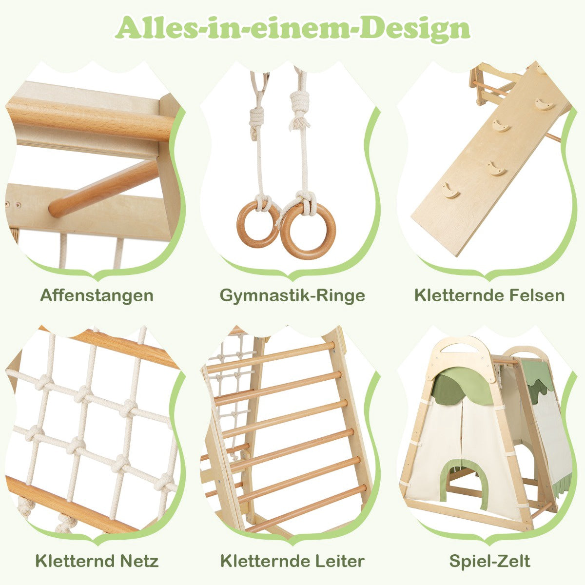 Indoor Wooden Climbing Playset for Kids with Slide & Tent
