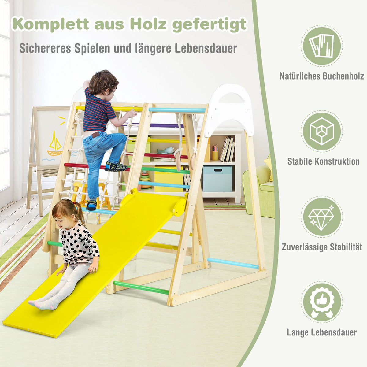 Indoor Wooden Playset with Slide and Monkey Bars