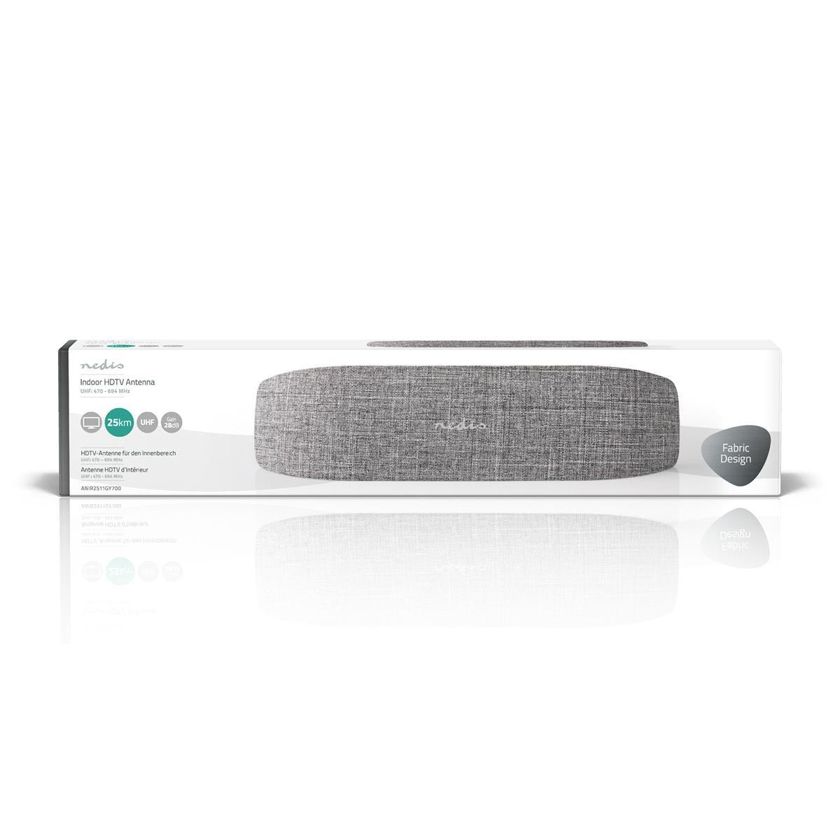 Indoor antenna | Active | UHF | Reception area: 0-25 km | LTE700 | Gain: 28 dB | ABS / Fabric | Gray