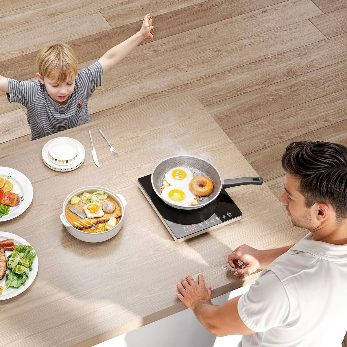 Induction hob hob 1 plate, portable induction hob with 10 power levels and temperature levels, 2000 W, timer, child safety lock, black
