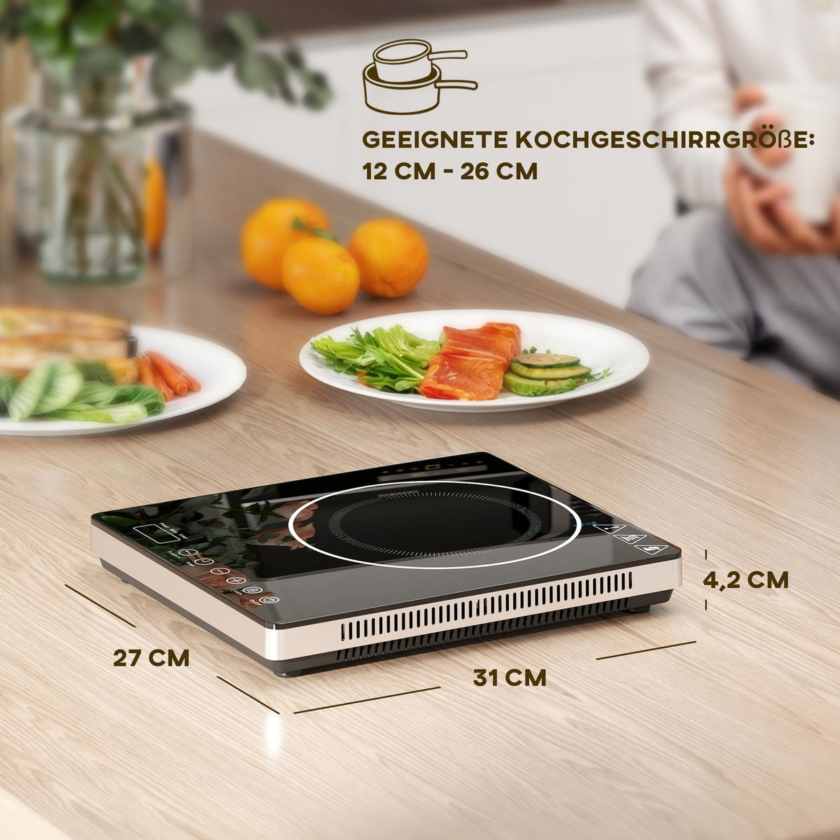 Induction hob hob 1 plate, portable induction hob with 10 power levels and temperature levels, 2000 W, timer, child safety lock, black