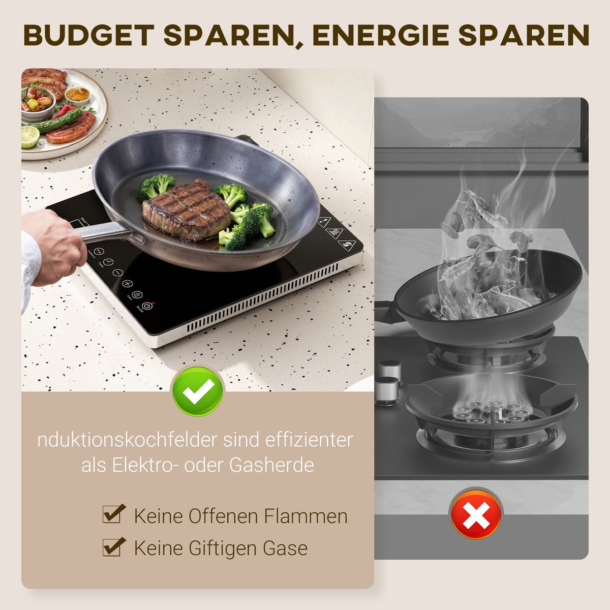 Induction hob hob 1 plate, portable induction hob with 10 power levels and temperature levels, 2000 W, timer, child safety lock, black