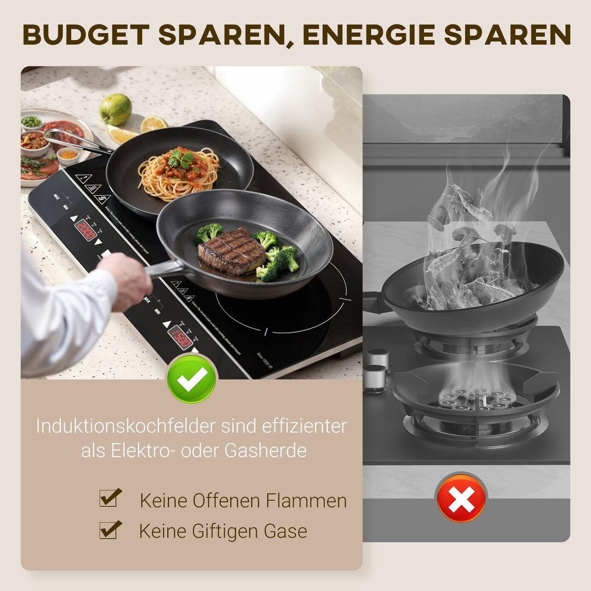 Induction hob hob 2 plate portable induction hob with 8 power levels and 10 temperature levels, 3500 W, child lock, timer, black |
