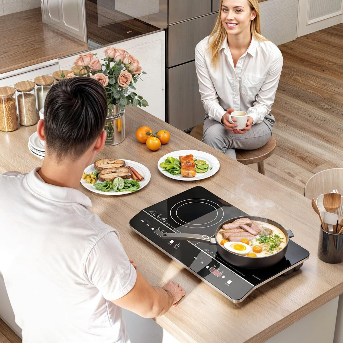 Induction hob hob 2 plate portable induction hob with 8 power levels and 10 temperature levels, 3500 W, child lock, timer, black |