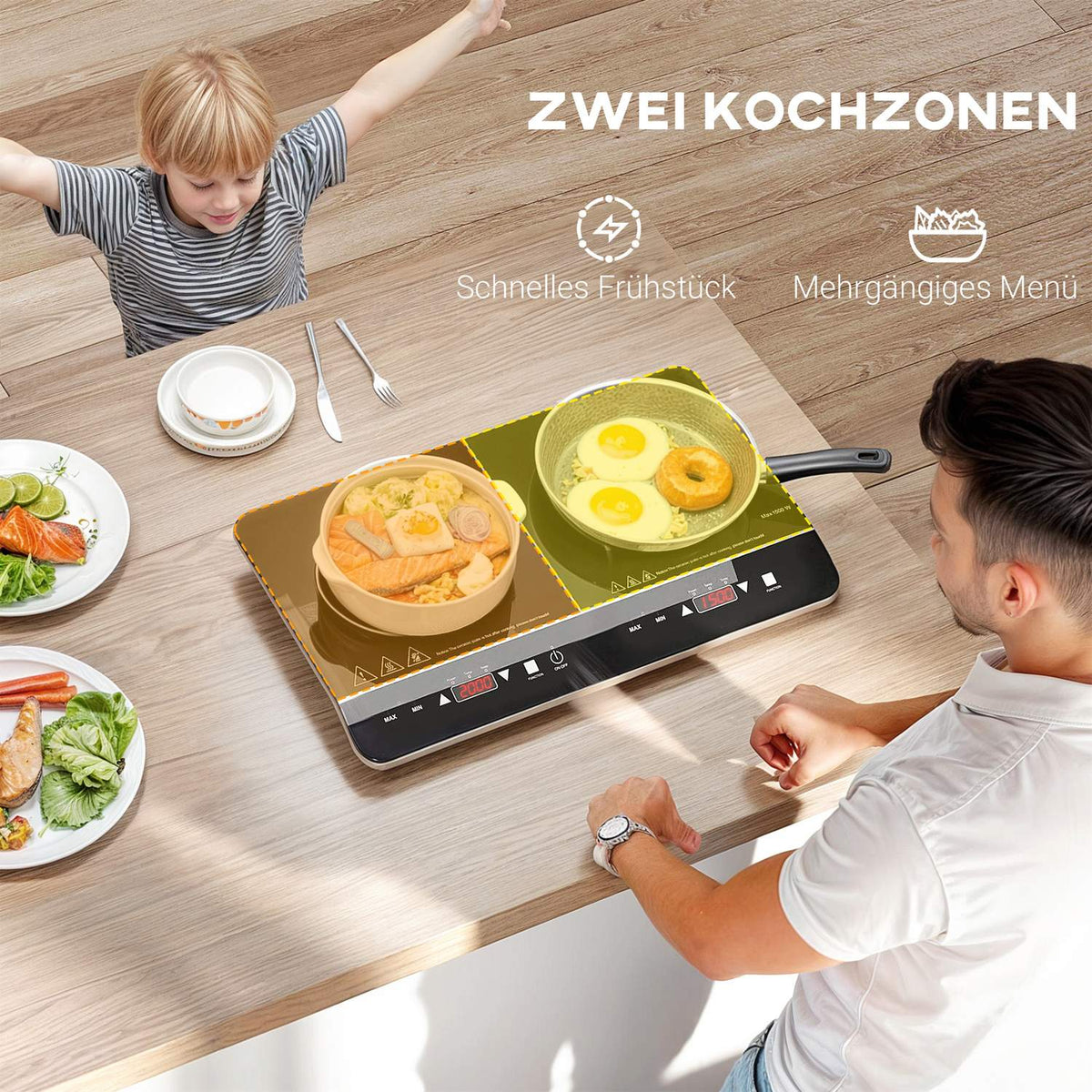 Induction hob hob 2 plate portable induction hob with 8 power levels and 10 temperature levels, 3500 W, child lock, timer, black |