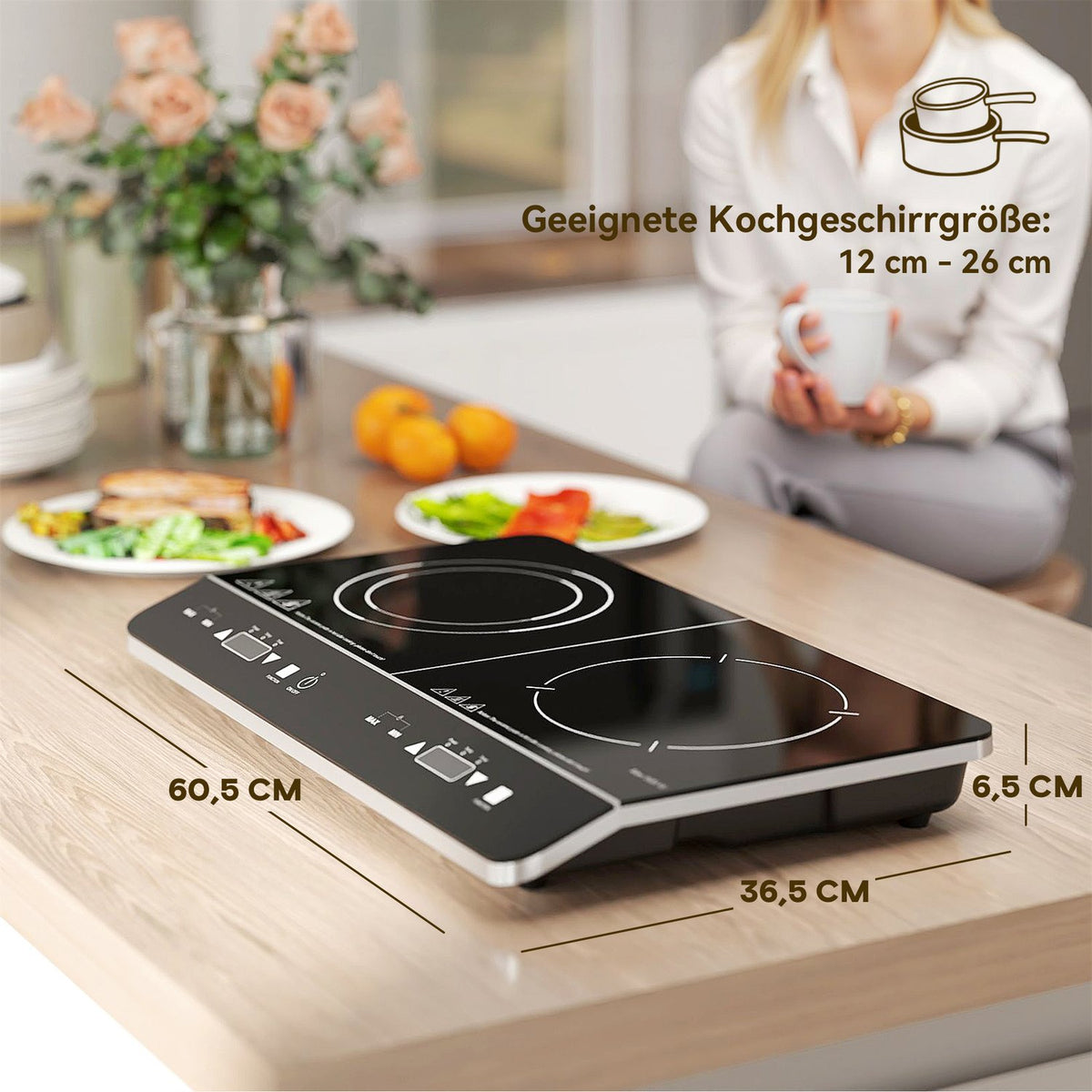Induction hob hob 2 plate portable induction hob with 8 power levels and 10 temperature levels, 3500 W, child lock, timer, black |