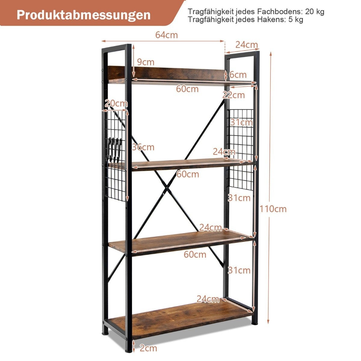 Industrial 4 tier bookcase multifunctional storage rack with anti-tip device