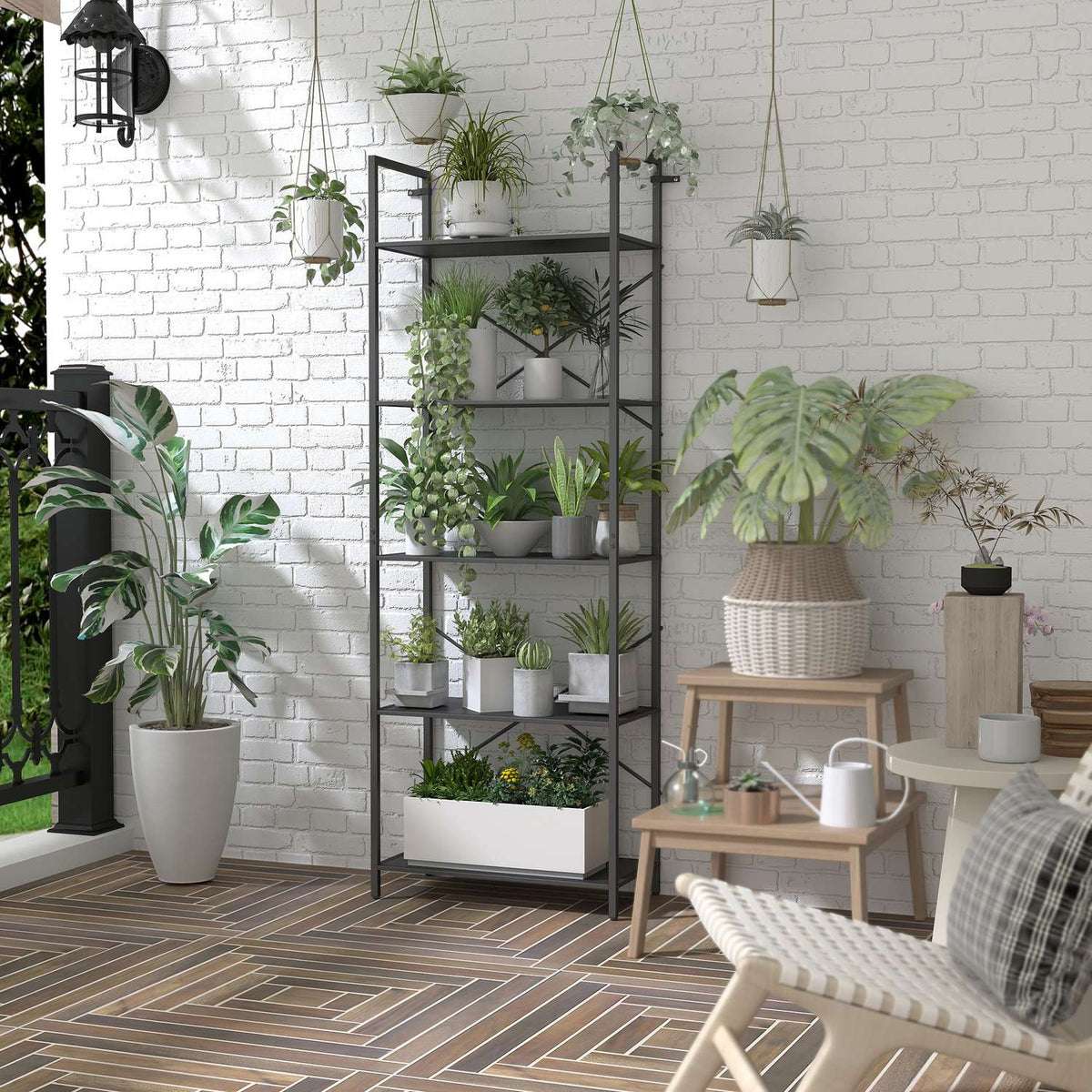 Industrial 5-Tier Metal Bookshelf, 60x30x170.5 cm, Black