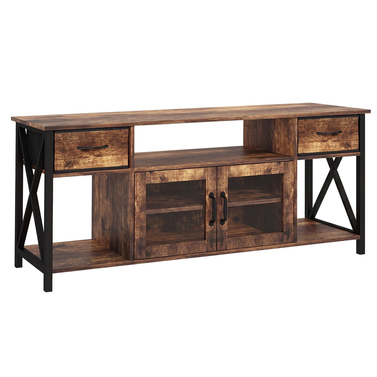 Industrial Black TV Stand with Storage, 140 cm