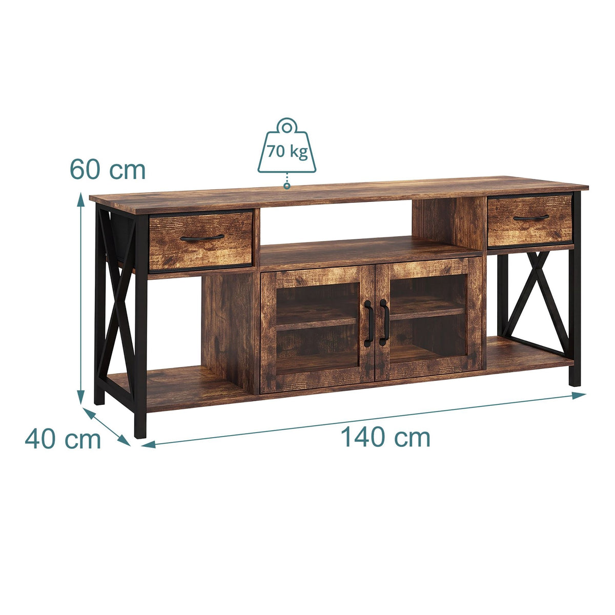 Industrial Black TV Stand with Storage, 140 cm