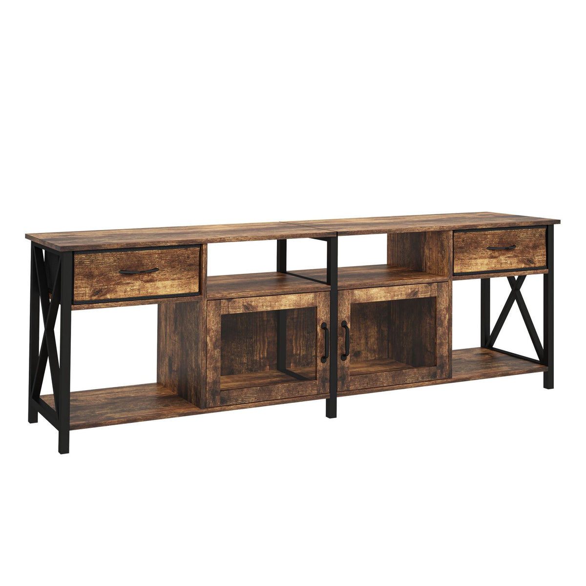 Industrial Black TV Stand with Storage, 180 cm