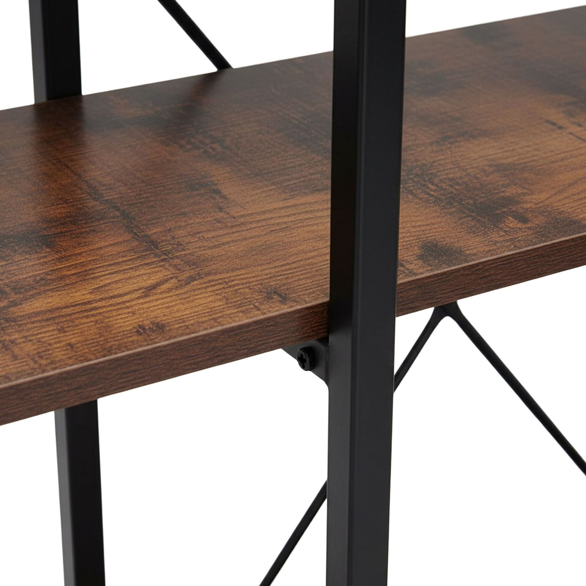 Industrial Bookcase, 5 Shelves, Wood and Metal Frame