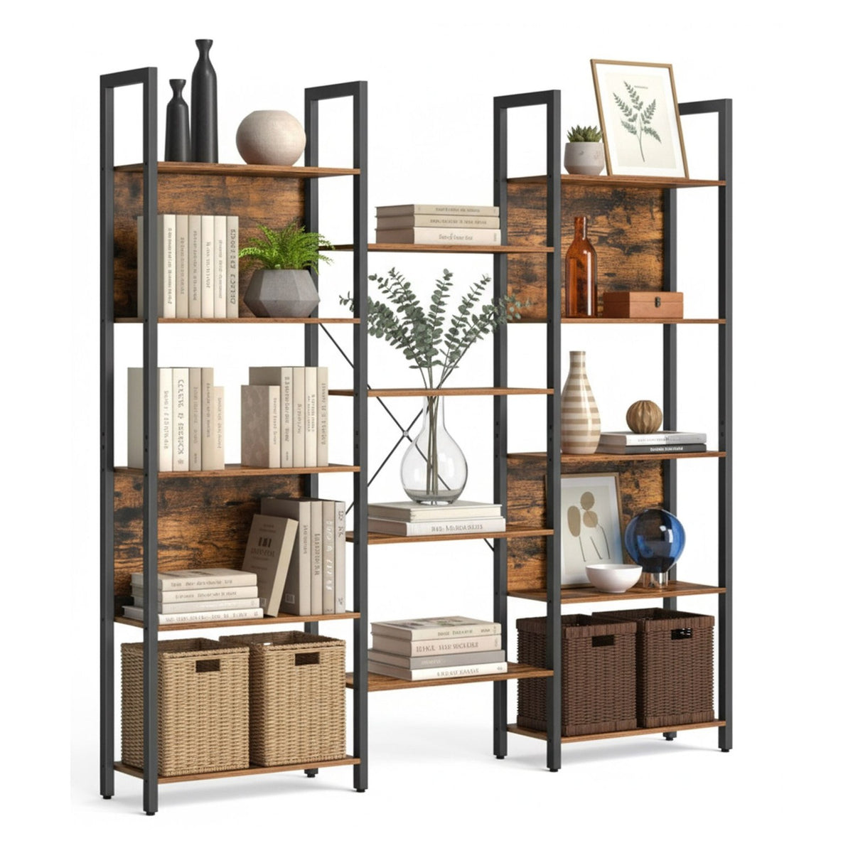 Industrial Bookshelf, 14-Tier Vintage Shelving Unit