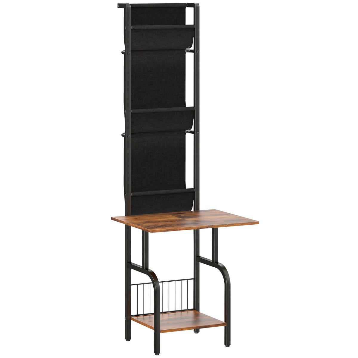 Industrial CD Shelf with 3 Fabric Pockets, Rustic Brown