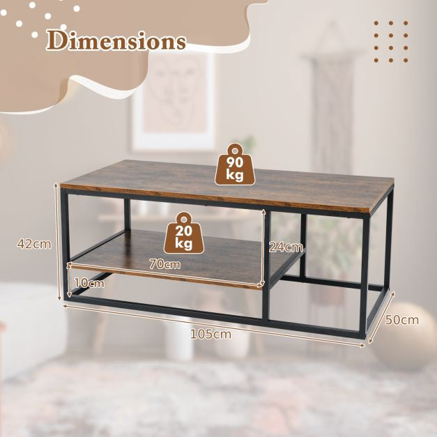 Industrial Coffee Table, 2-Tier, 105 cm, Rustic Brown