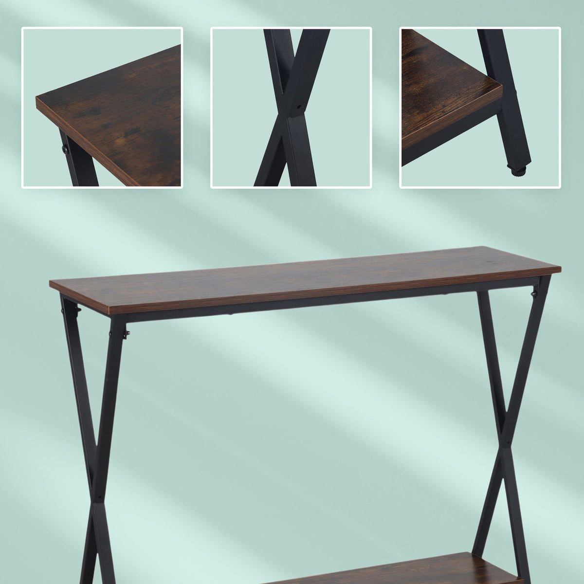 Industrial Console Table, 2-Tier, Metal Frame