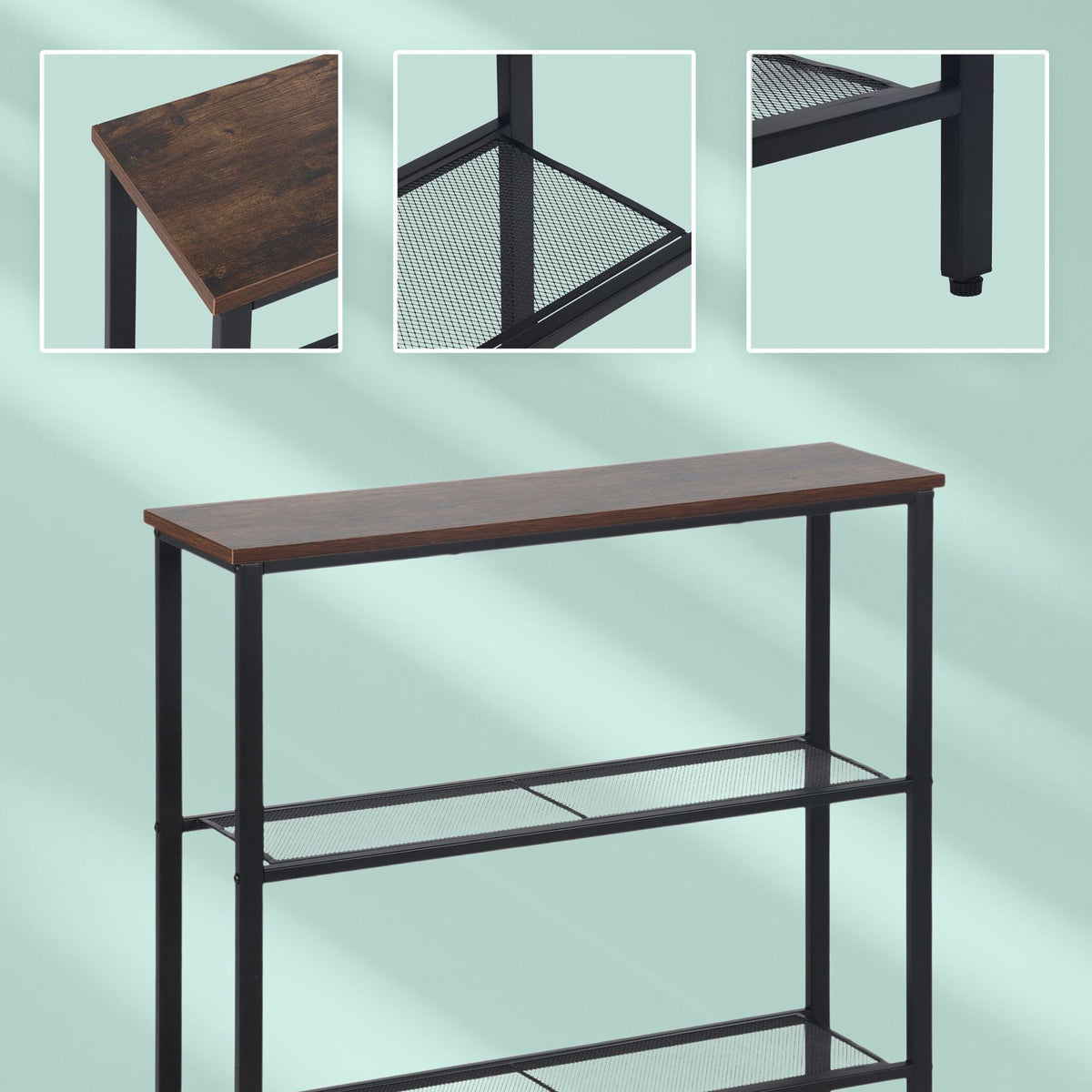 Industrial Console Table, 3-Tier Wood Shelves