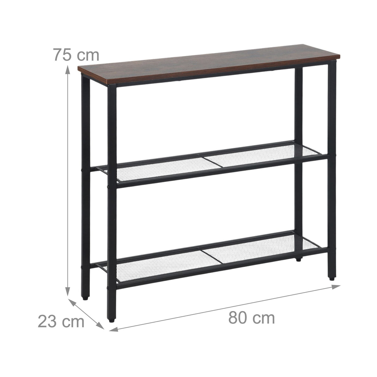 Industrial Console Table, 3-Tier Wood Shelves