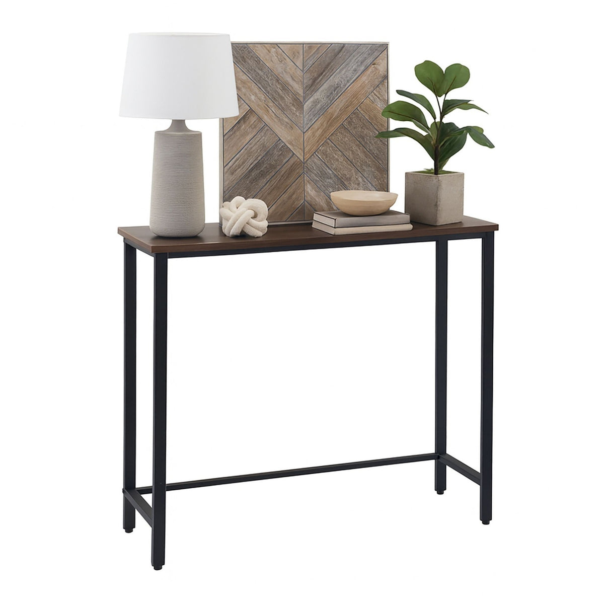 Industrial Console Table – Narrow, Metal Frame, Wood Top