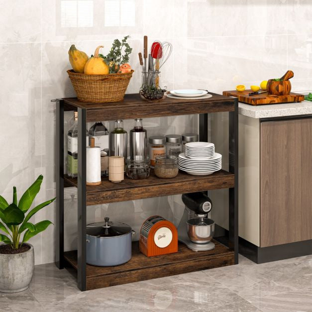 Industrial Corner Bookcase, 3-Tier Open Shelves, Metal Frame