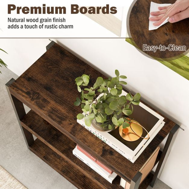 Industrial Corner Bookcase, 3-Tier Open Shelves, Metal Frame