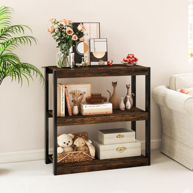 Industrial Corner Bookcase, 3-Tier Open Shelves, Metal Frame