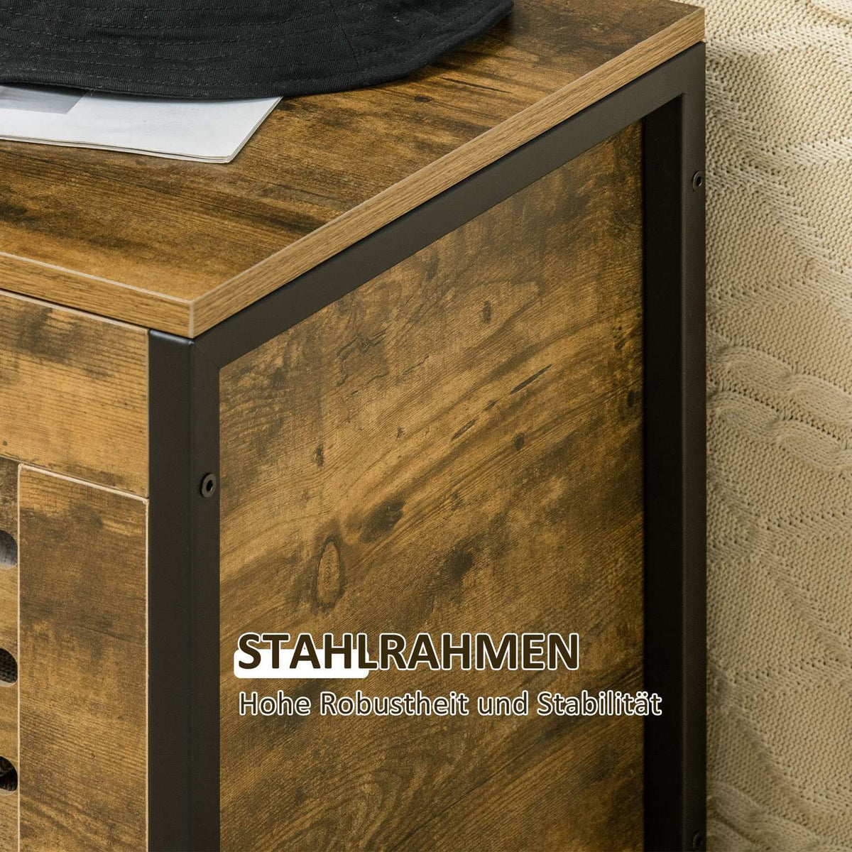 Industrial Design Rustic Brown Storage Box With Lid, Steel, For Living Room & Bedroom