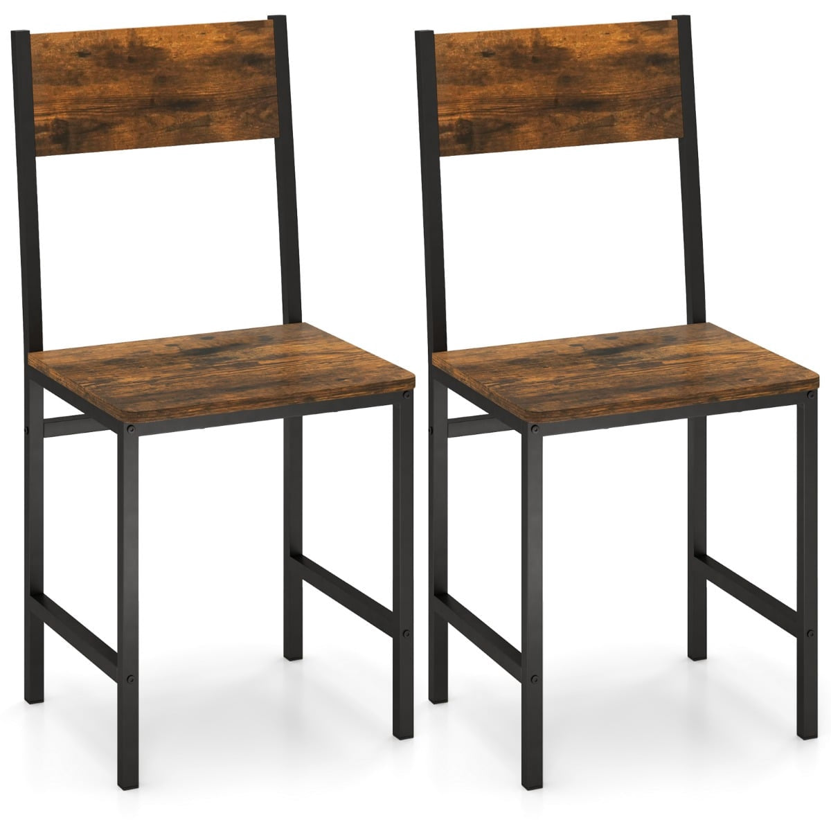 Industrial Dining Chairs Set of 2, Metal Frame, Rustic Brown