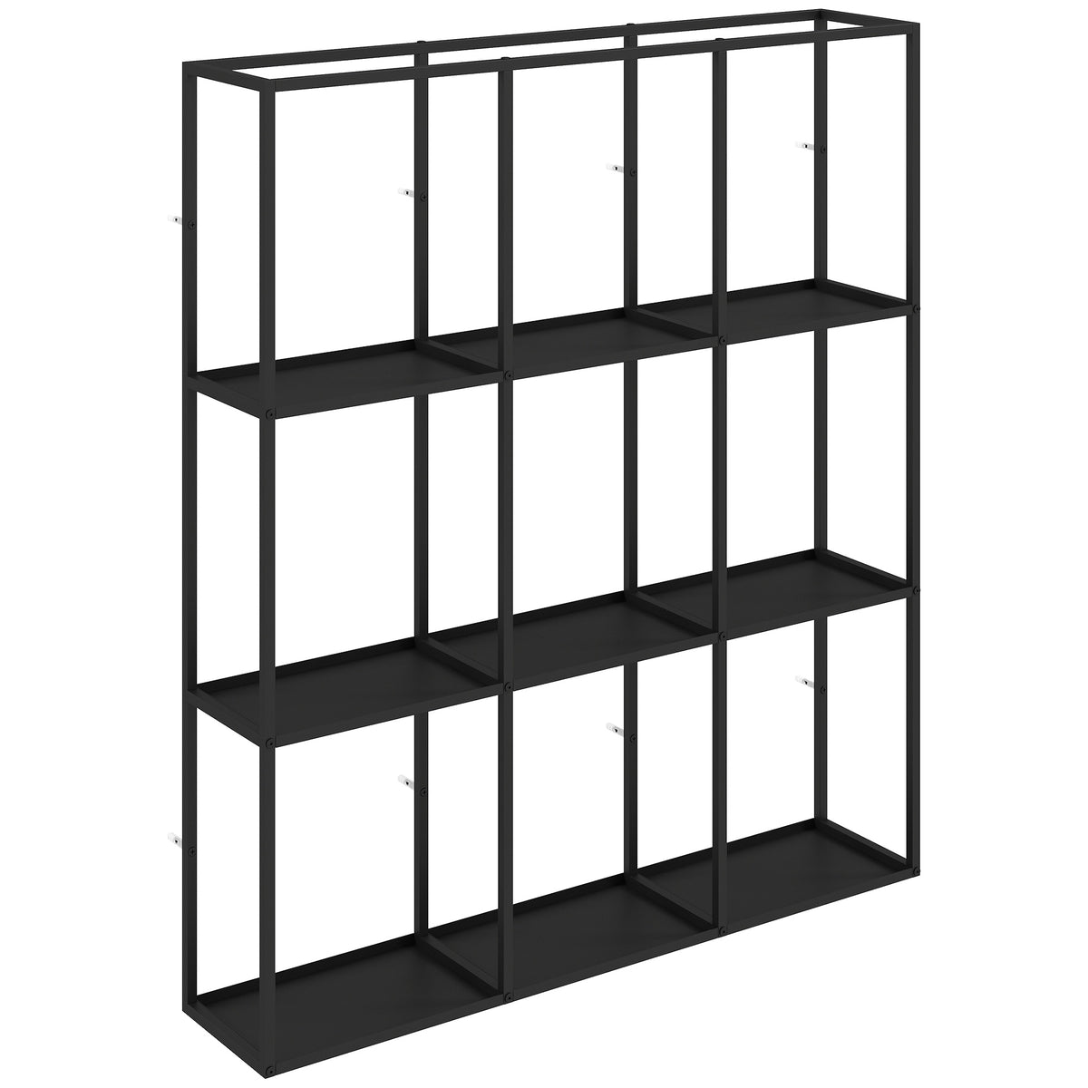 Industrial Metal Wall Shelf with 9 Compartments, Black