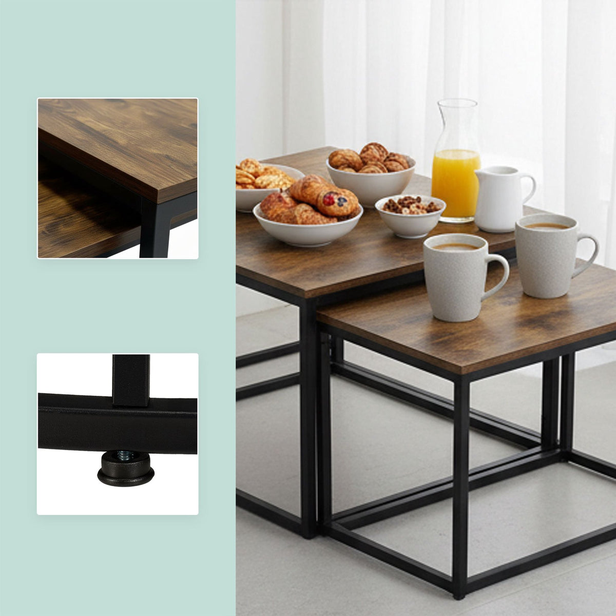Industrial Nesting Side Tables, 2-Piece Set, Wood-Effect