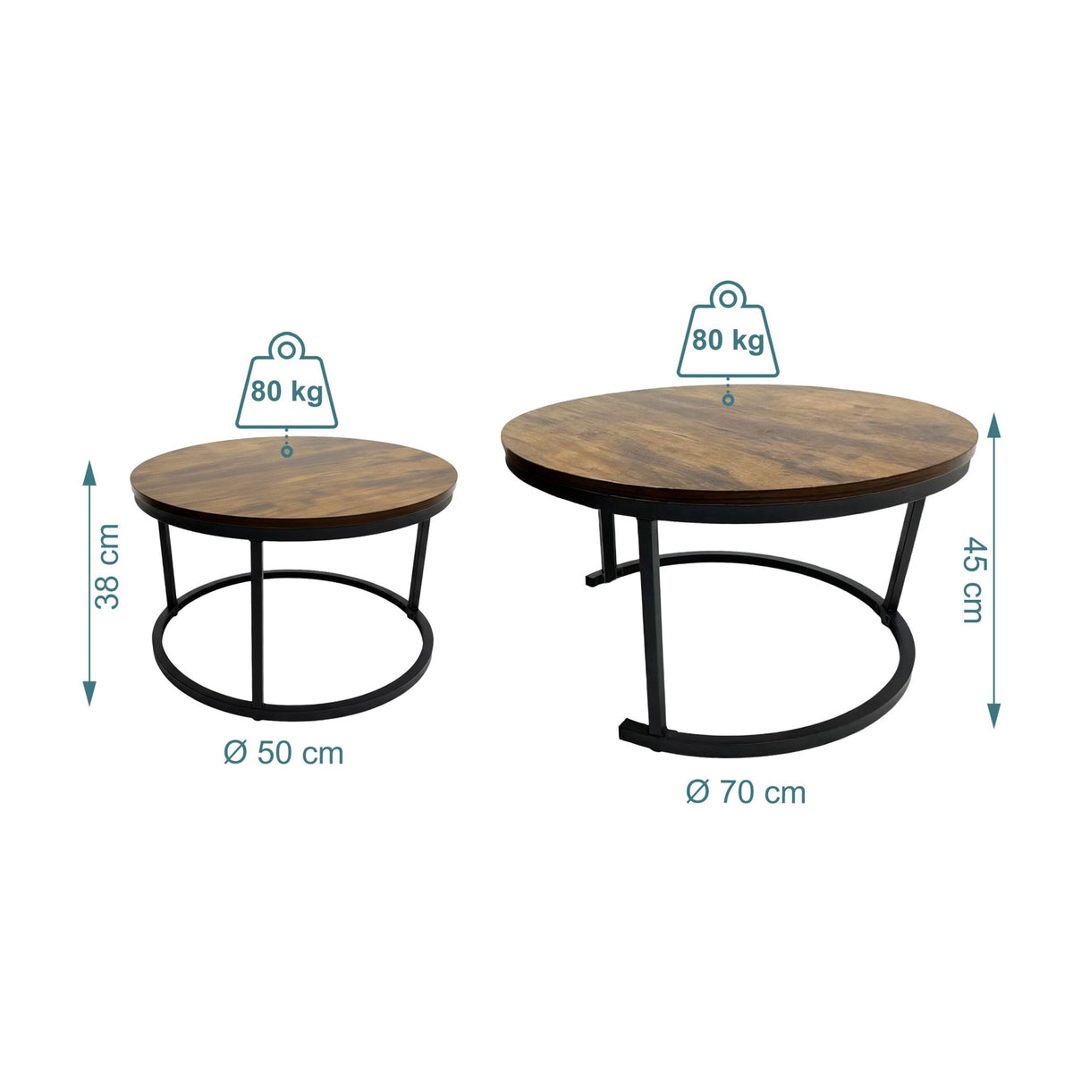 Industrial Nesting Side Tables, Set of 2, Wood-Effect