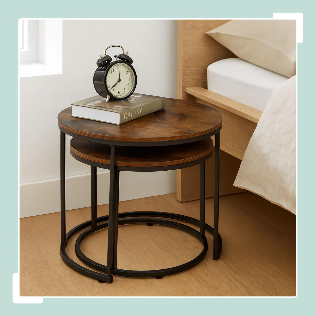 Industrial Nesting Side Tables, Set of 2, Wood-Effect