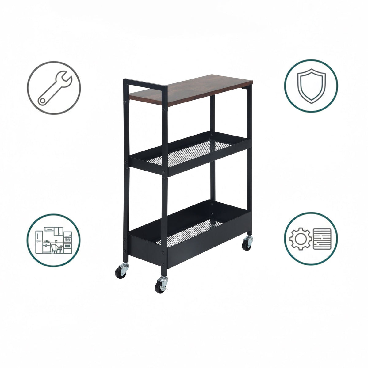 Industrial Rolling Trolley with Shelves and Baskets