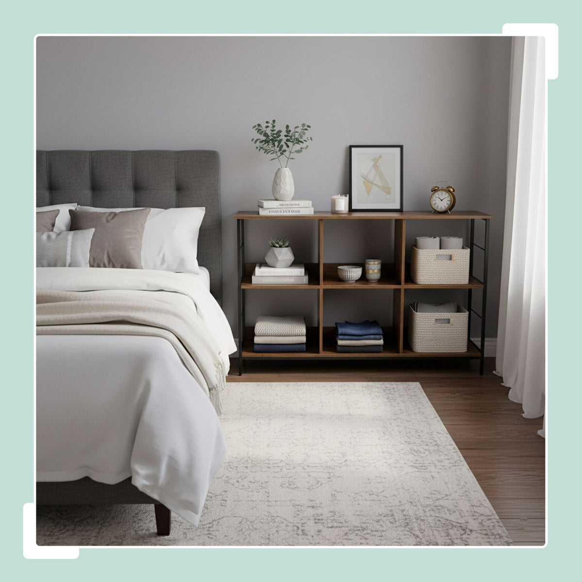 Industrial Shelf, 6-Tier, Metal Frame, Wood Finish