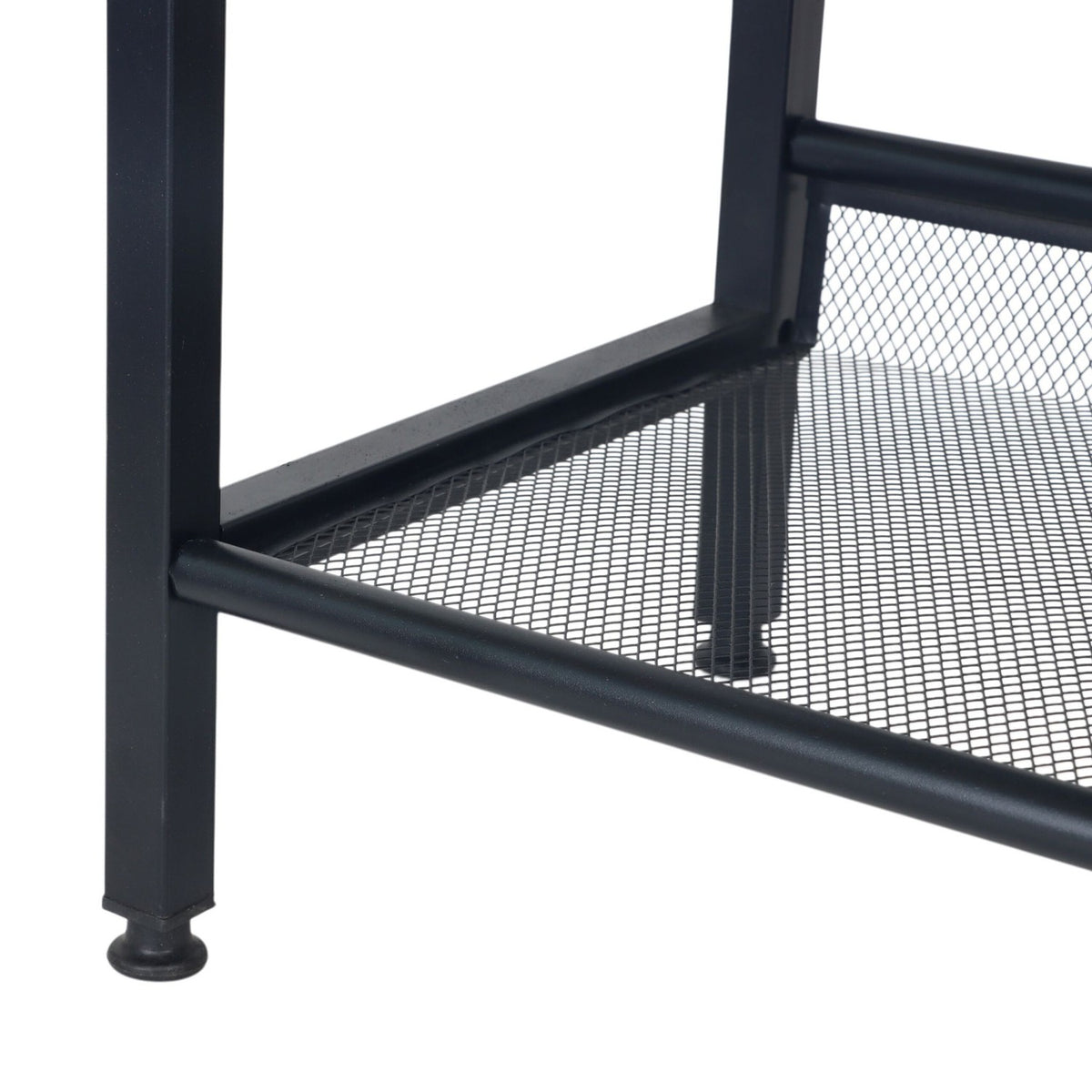 Industrial Shoe Rack with Grid Shelves – Iron, Wood Finish