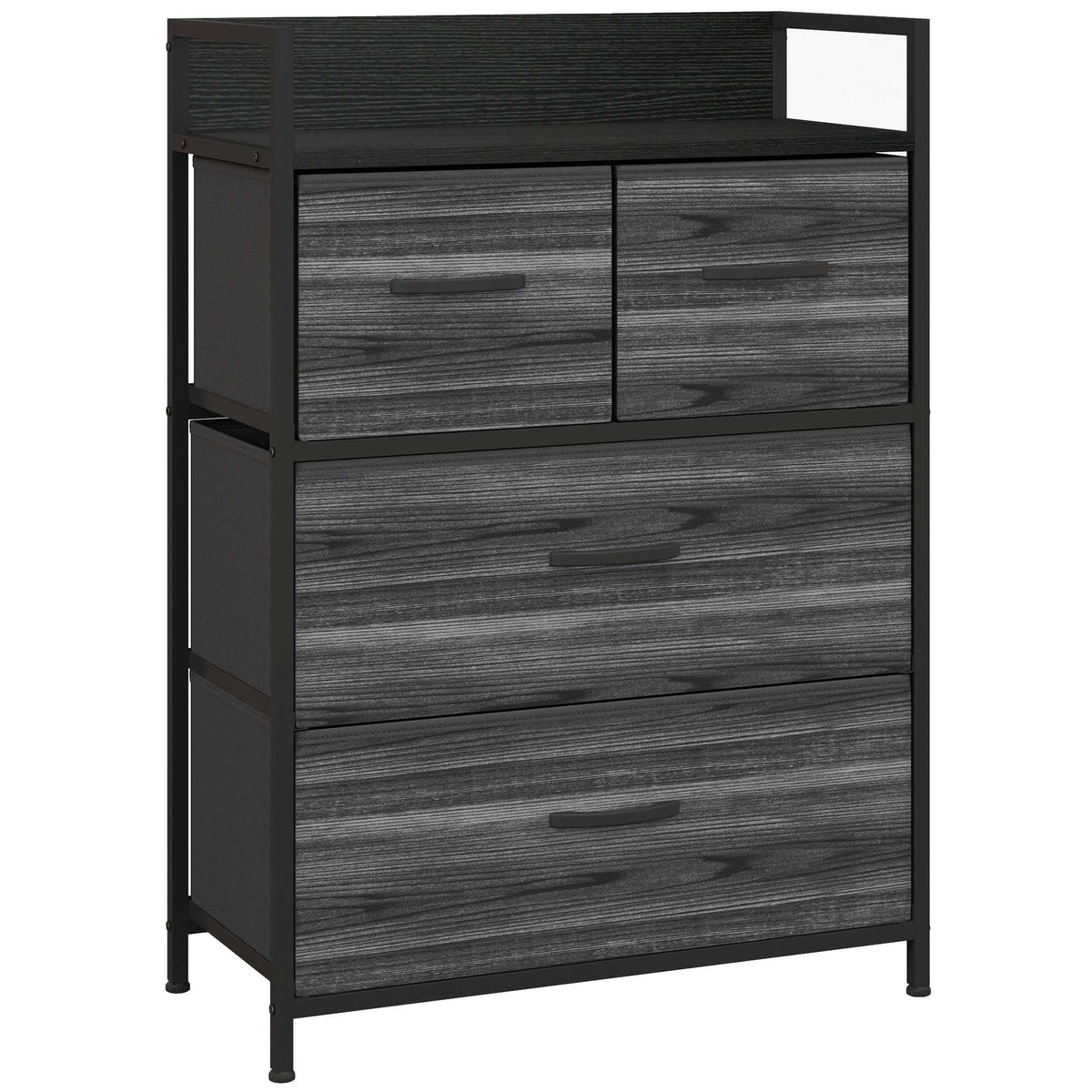 Industrial Sideboard with 4 Fabric Drawers, Black, 60x29x85cm