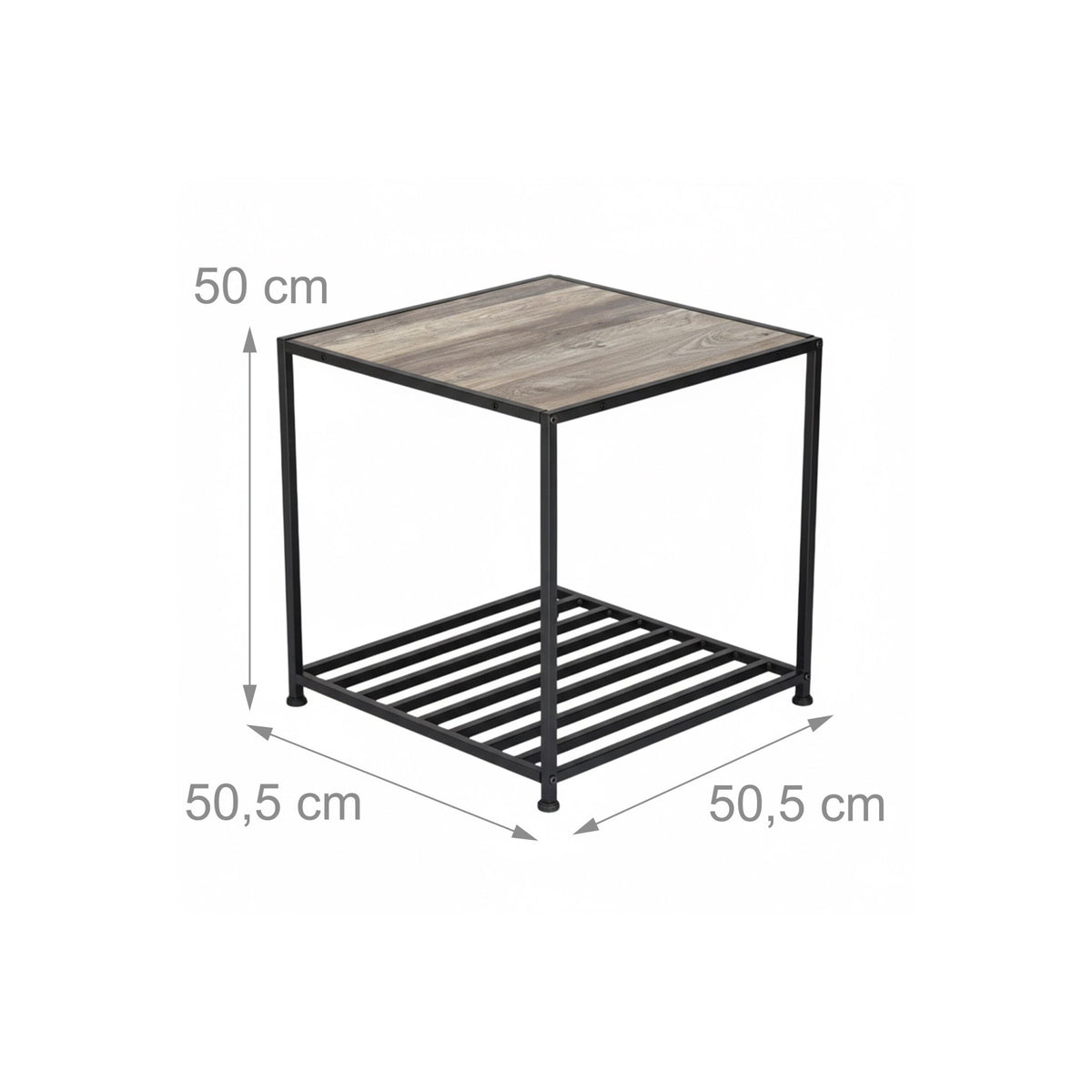 Industrial Square Side Table with Mesh Shelf