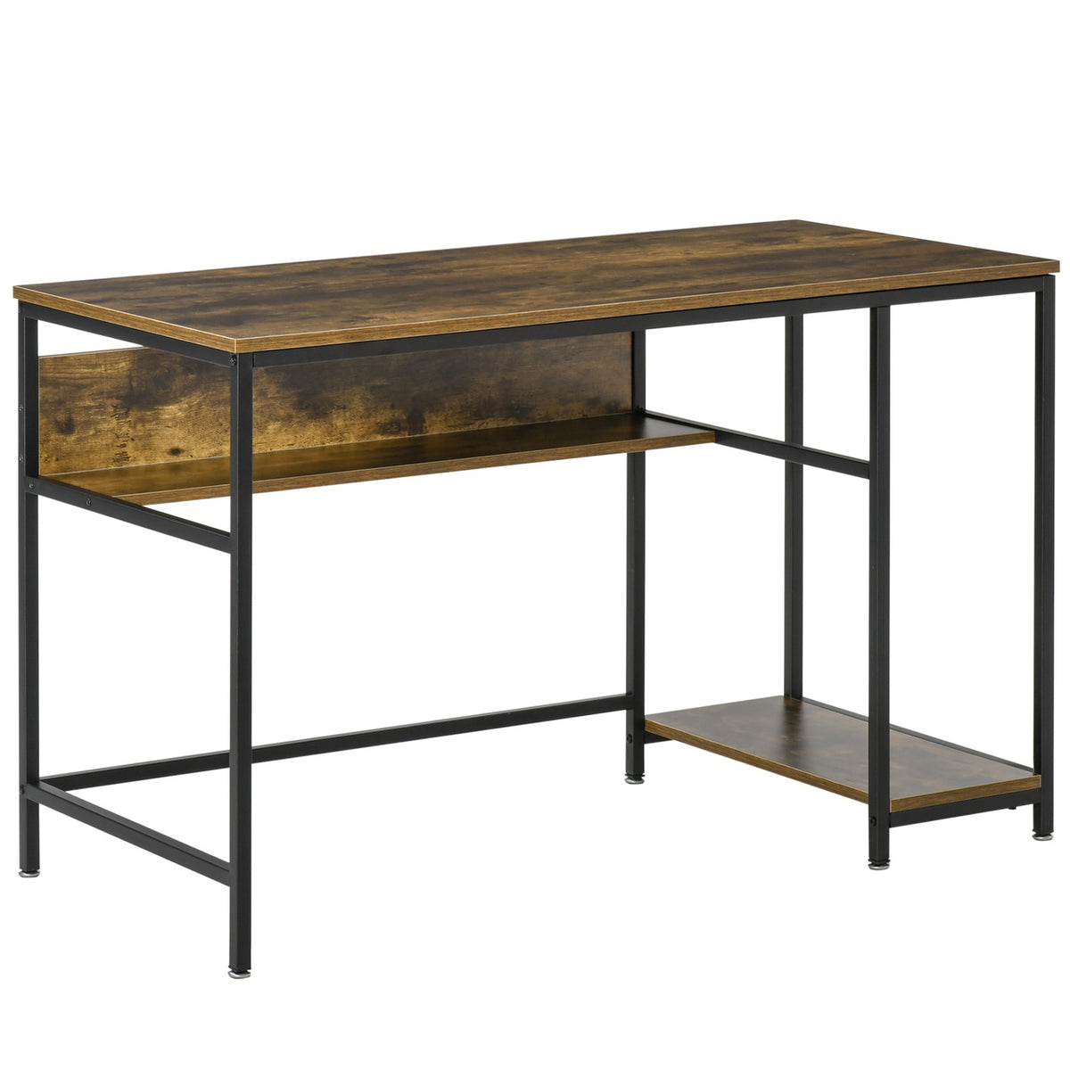 Industrial Style Computer Desk Office Table With Shelves Rustic Brown Metal 120 X 60 X 75 Cm
