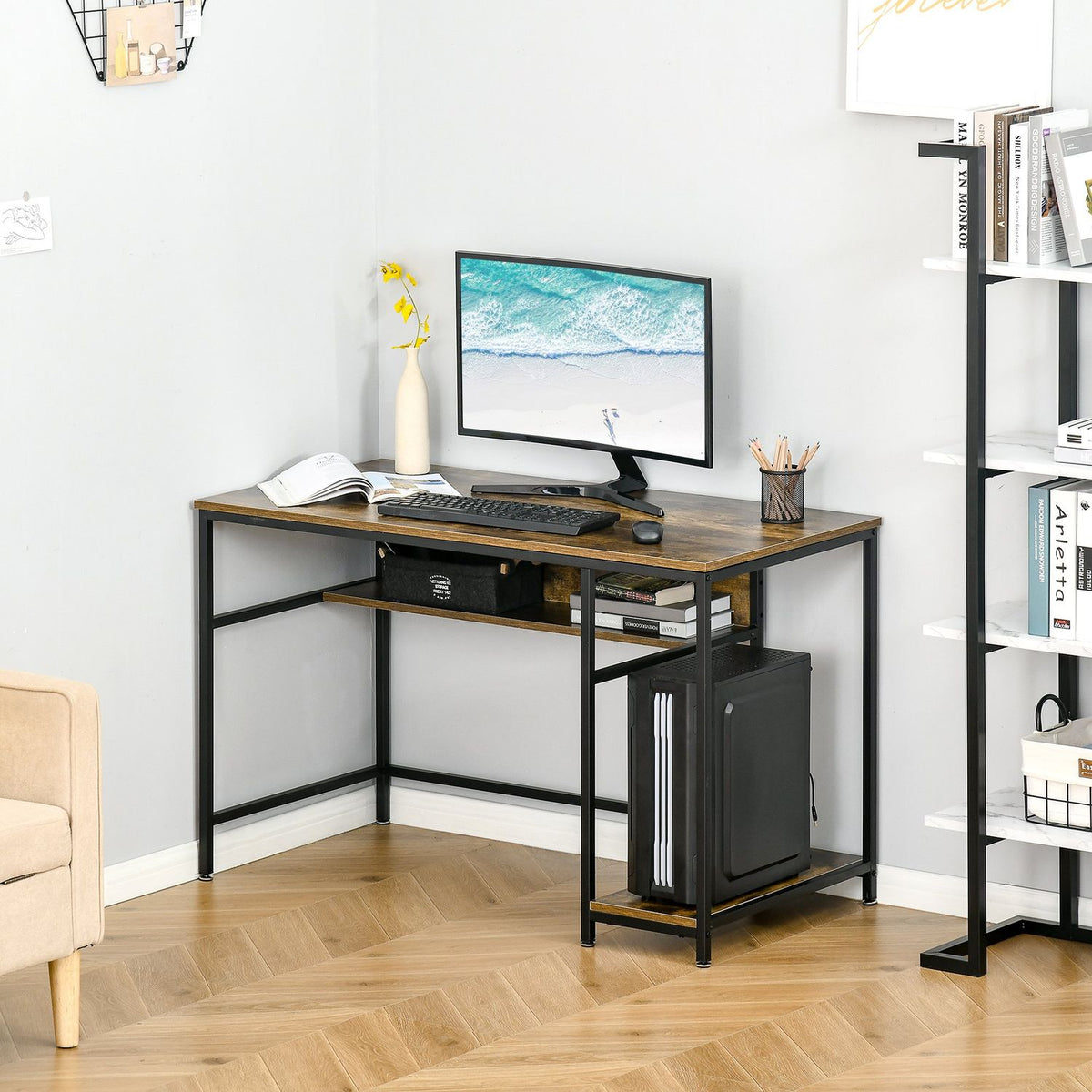 Industrial Style Computer Desk Office Table With Shelves Rustic Brown Metal 120 X 60 X 75 Cm
