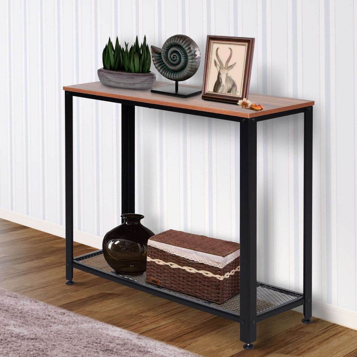 Industrial Style Console Table Sideboard Side Table With Grid Shelf Metal 101 X 35 X 80 Cm
